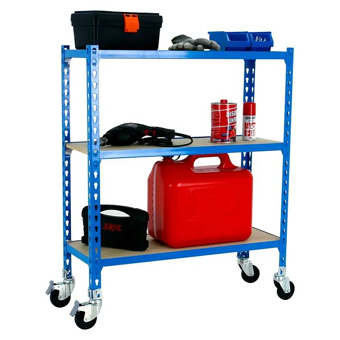 Simonrack Maderclick Estantería metálica Mobile Plus - L x An x Al: 50 x 100 x 90 cm, Capacidad de carga: 150 kg/balda, Número de baldas: 3 ud., Azul