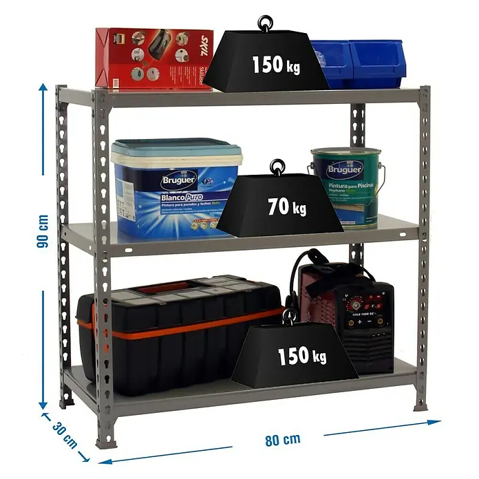 Simonrack Simonclick Estantería metálica Ecoclick Mini - L x An x Al: 30 x 80 x 90 cm, Capacidad de carga: 70 kg/balda, Número de baldas: 3 ud., Gris