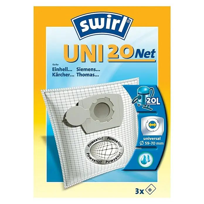 Swirl Vrećica za usisivač Uni 20 Net - 3 kom, Namijenjeno za: Cijev usisavača, Ø 59 – 70 mm - Pogled sprijeda