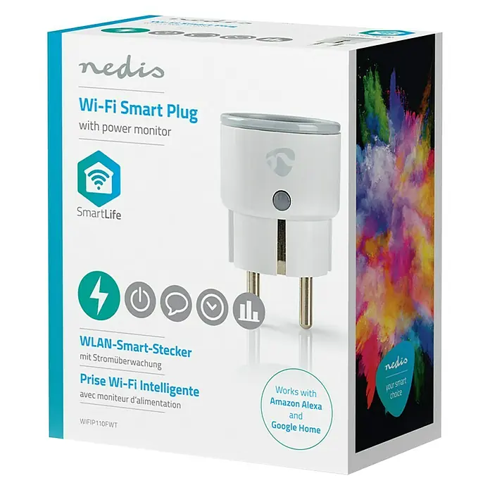 Nedis Smartlife WiFi-Schaltsteckdose - Weiß, Max. Anschlussleistung: 2.500 W, 100 - 240 V, 10 A - Vorderansicht
