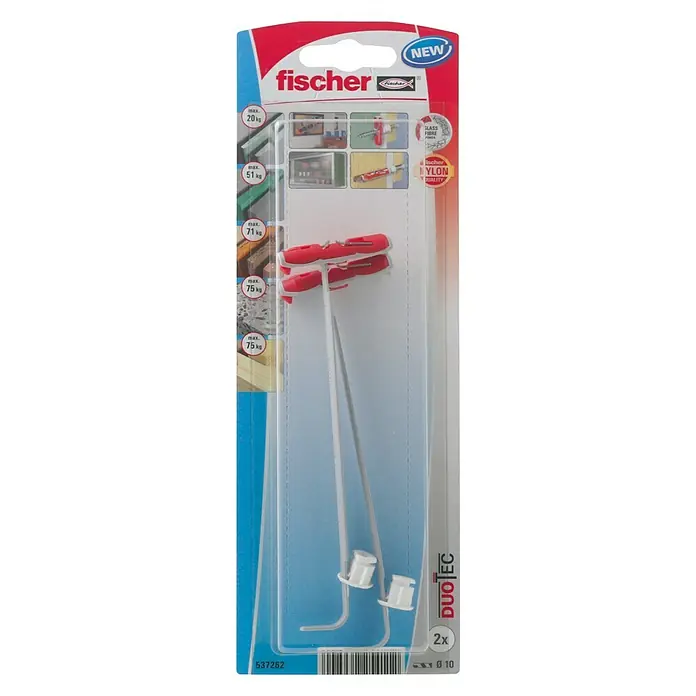 Fischer Duotec Taco basculante 10 - Diámetro taco: 10 mm, Longitud taco: 40 mm, Apto para: Placas de yeso laminado, 2 uds., Con gancho