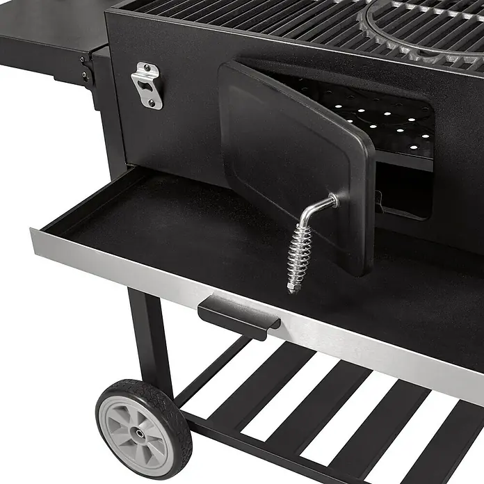 Kingstone KMS Roštilj na drveni ugljen Smoker - S kolicima s kotačićima, Dimenzija rešetke za pečenje: 70 x 43,5 cm