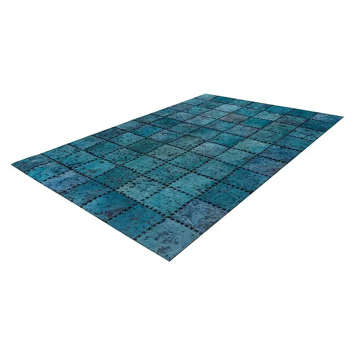 Kayoom Echtlederteppich Viola - Türkis, 170 x 120 cm, 100 % Echtleder - Rechte Seitenansicht