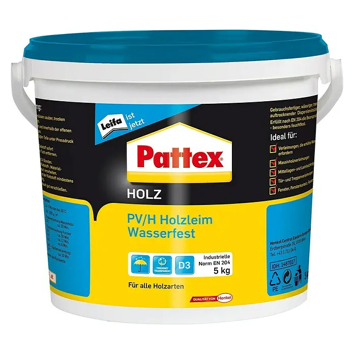 Pattex Holzleim Wasserfest - 5 kg, Lösemittelfrei, Transparent (getrocknet)