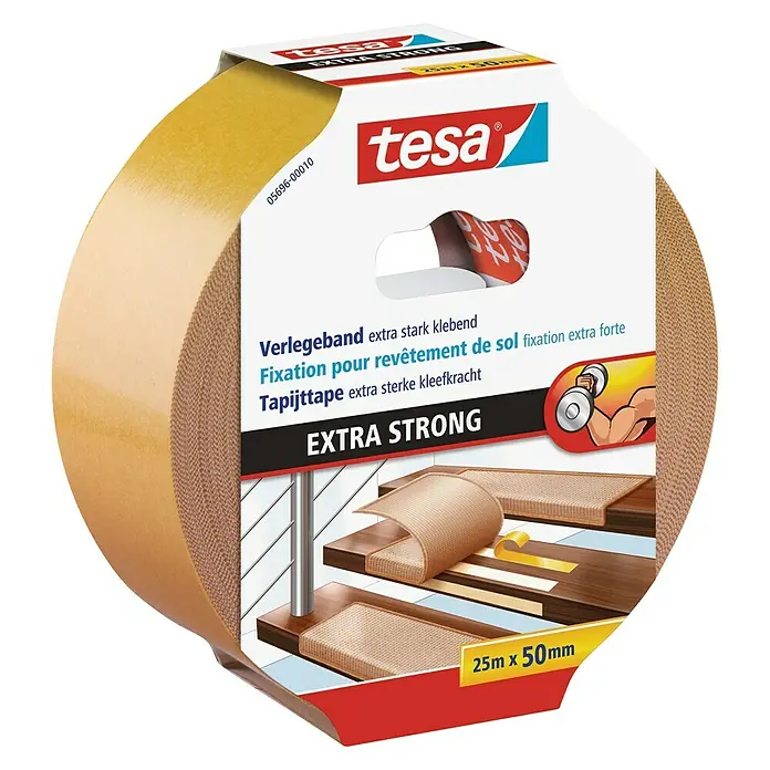 Tesa Verlegeband - 25 m x 50 mm, Beidseitig selbstklebend, Geeignet für: Fußbodenheizung - Linke Seitenansicht