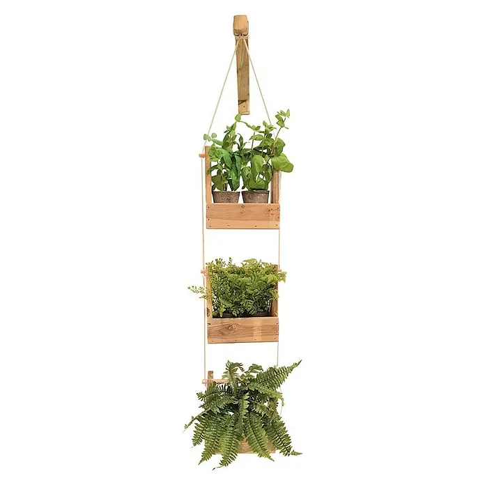 Maceta de pared Vertical Woody - Largo: 28 cm, Natural, 3 bandejas