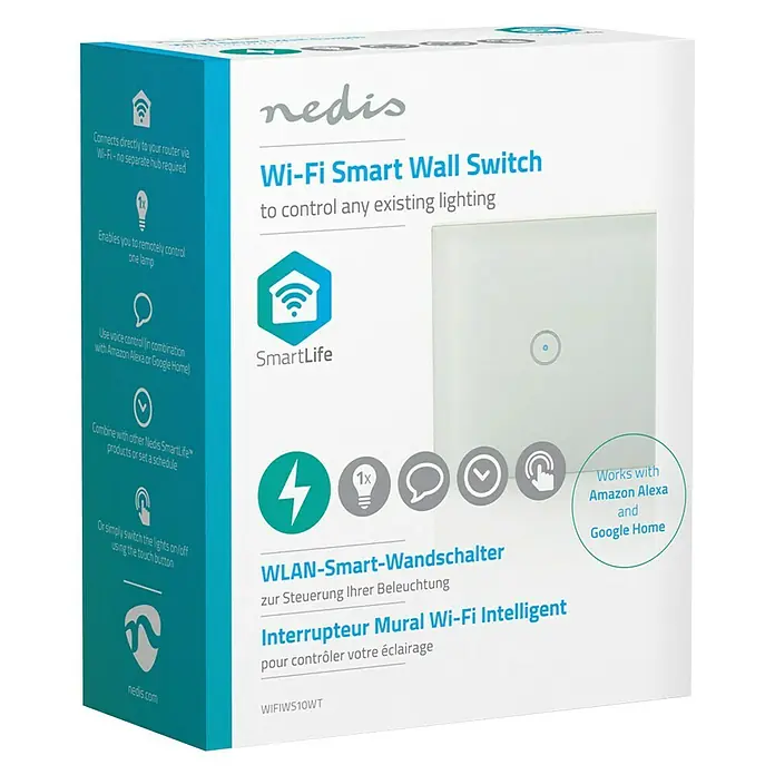 Nedis Smartlife Funk-Lichtschalter - 1-fach, Weiß, Max. Anschlussleistung: 300 W - Vorderansicht