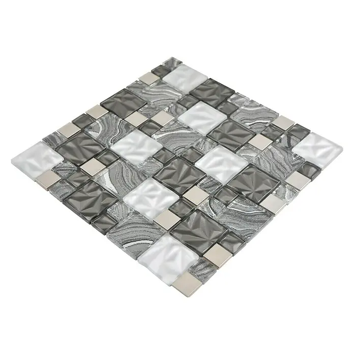 Mosaikfliese Crystal Mix XCM NIKO50 - 30 x 30 cm, Grau/Schwarz, Glänzend - Ansicht von oben