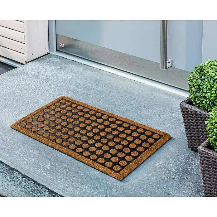 Astra Kokosfußmatte Coco Home - Punkte, Kokosbraun/Schwarz, 60 x 40 cm, 50 % Kokos, 50 % Gummi