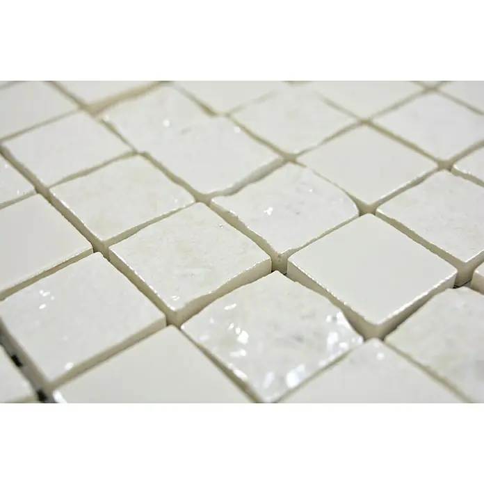 Mosaikfliese Quadrat Gaku White - 31,6 x 31,6 cm, Weiß, Glänzend - Detailaufnahme