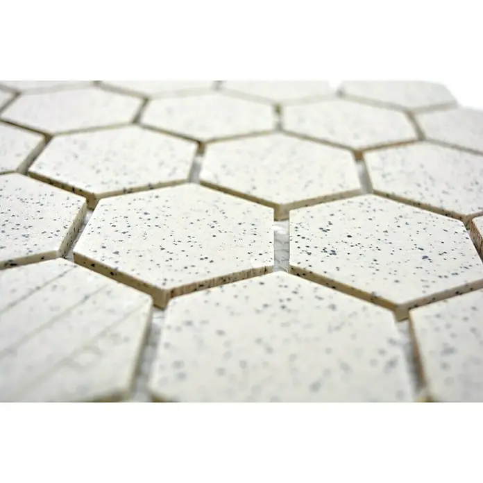 Mozaïektegel zeshoek Uni CU HX208M - 27,1 x 28,1 cm, Crèmewit, Mat - Close-up