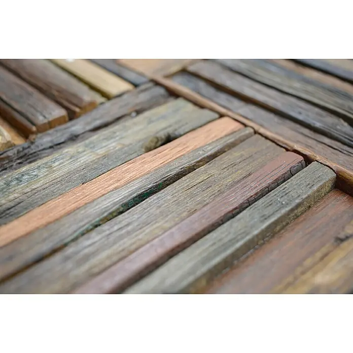 Mosaikfliese Quadrat Boat Old Wood BOWD 27 - 30 x 30 cm, Dunkelbraun, Glänzend - Detailaufnahme