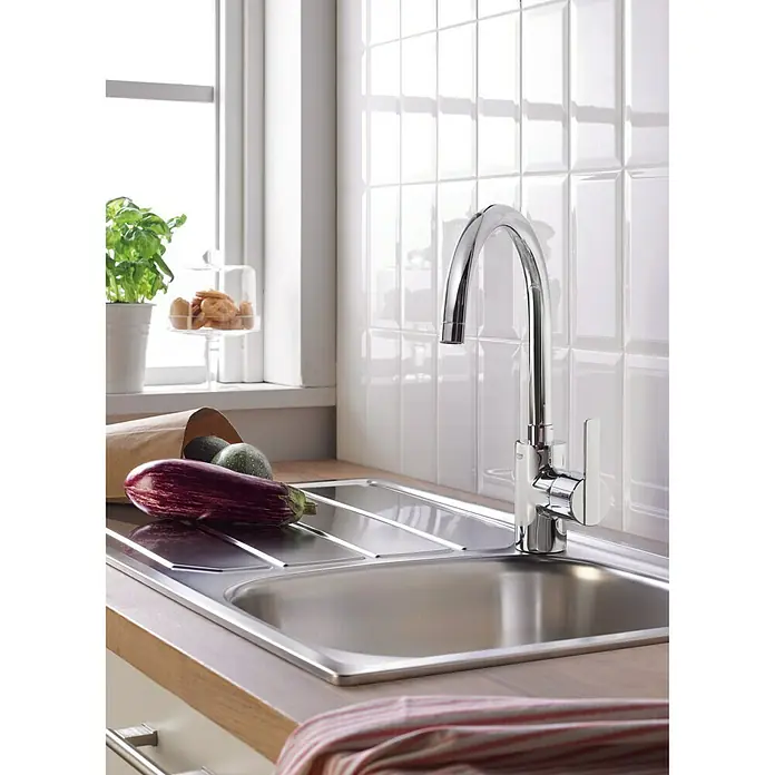 Grohe Feel Grifo de cocina caño C - Cromo, Brillante, Caño alto