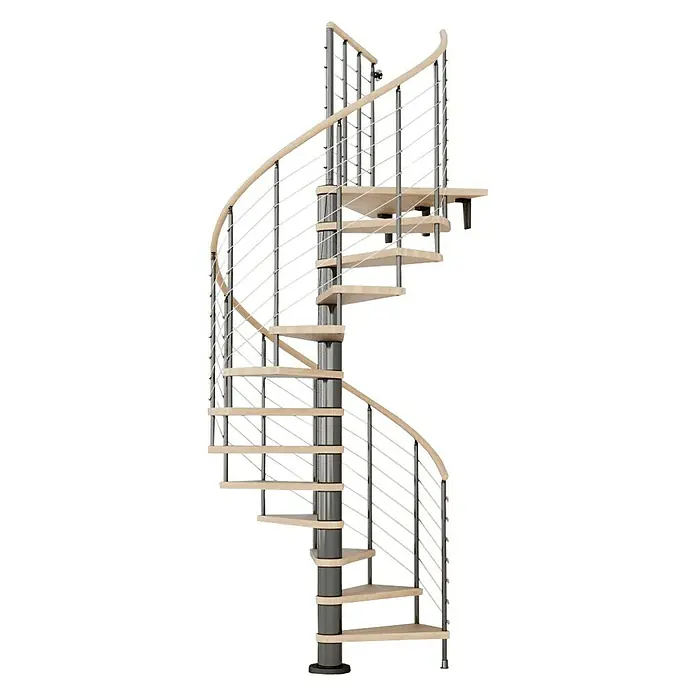 Fontanot Arké Escalera de caracol Kloe - Diámetro: 140 cm, Negro, Color peldaños: Haya clara, Altura de planta: 253 cm - 306 cm