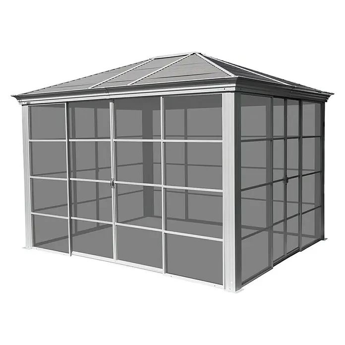 Sojag Pavillon Striano 12 x 14 - L x B x H: 427 x 362 x 296 cm, Champagner, Walmdach - Linke Seitenansicht