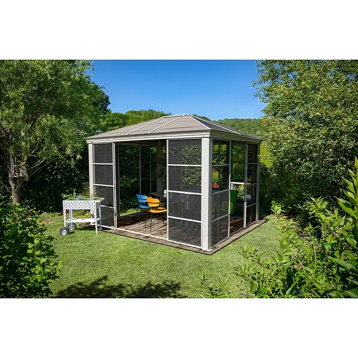 Sojag Pavillon Striano 12 x 14 - L x B x H: 427 x 362 x 296 cm, Champagner, Walmdach - Stimmungsaufnahme