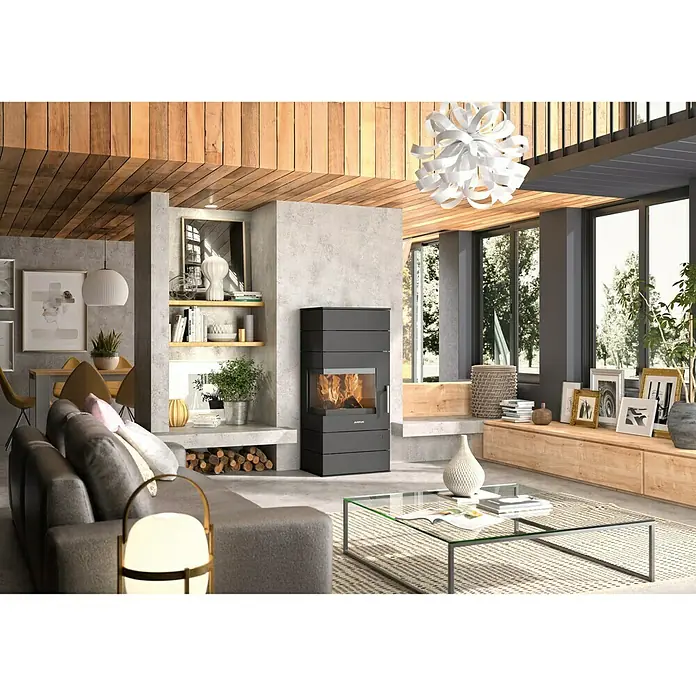 Justus Kaminofen Voga - 6,5 kW, Raumheizvermögen: 131 m³, Verkleidung: Stahl, Schwarz - Stimmungsaufnahme