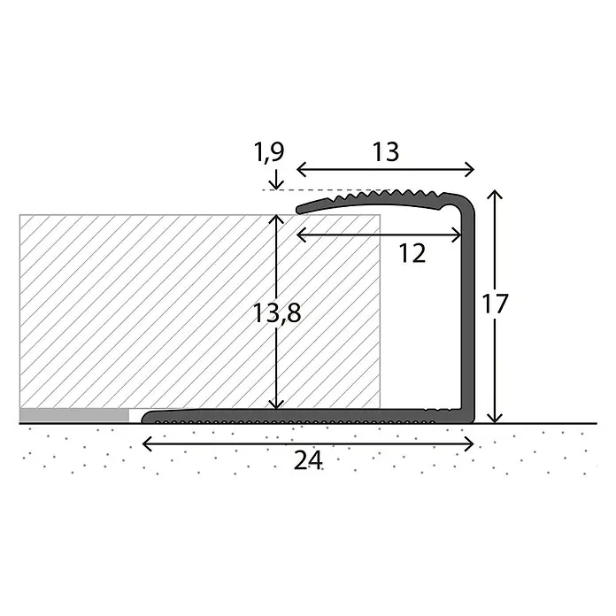 LOGOCLIC Endprofil 253 - Edelstahl matt, 0,9 m x 24 mm x 17 mm, Montageart: Kleben - Detailaufnahme