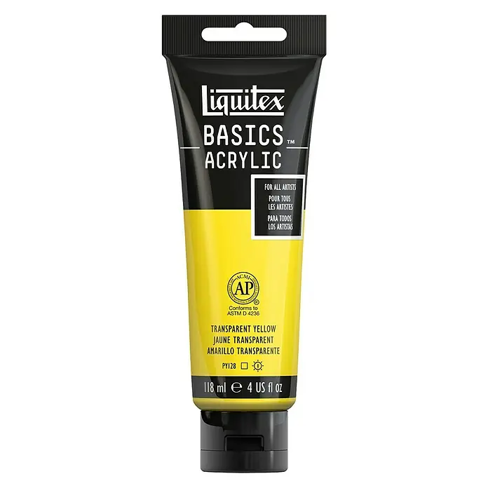 Liquitex Basics Akrilna boja - Boja: Prozirno žuto, 118 ml, Tuba - Pogled sprijeda