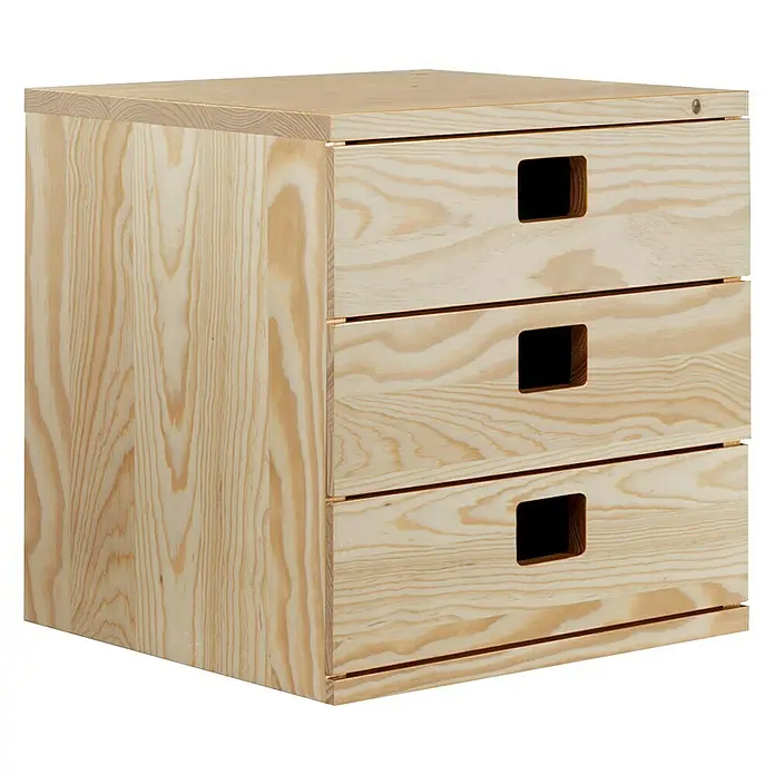 Astigarraga Dinamic Schubladenturm - 33 x 36,2 x 36,2 cm, Anzahl Schubladen: 3 Stk., Kiefernholz, Natur - Vorderansicht