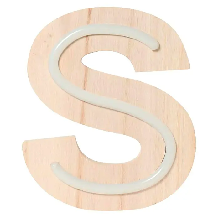 Letra LED neón de madera - S, Madera, Color de luz: Blanco neutro
