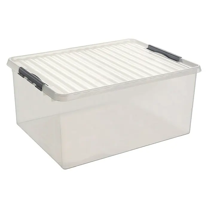 Sunware Aufbewahrungsbox Q-Line - L x B x H: 80 x 50 x 38 cm, Kunststoff, Transparent, Farbe Griff: Schwarz - Linke Seitenansicht