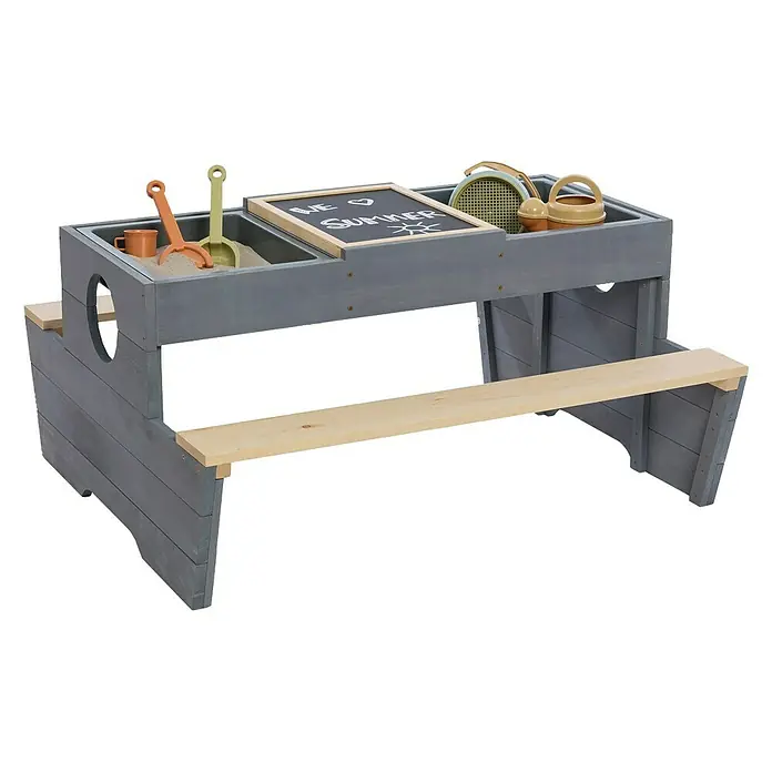 Muddy Buddy Kinder-Sitzgruppen-Set Creator - L x B x H: 100 x 90 x 50 cm, Holz, Natur/Wolkengrau - Vorderansicht