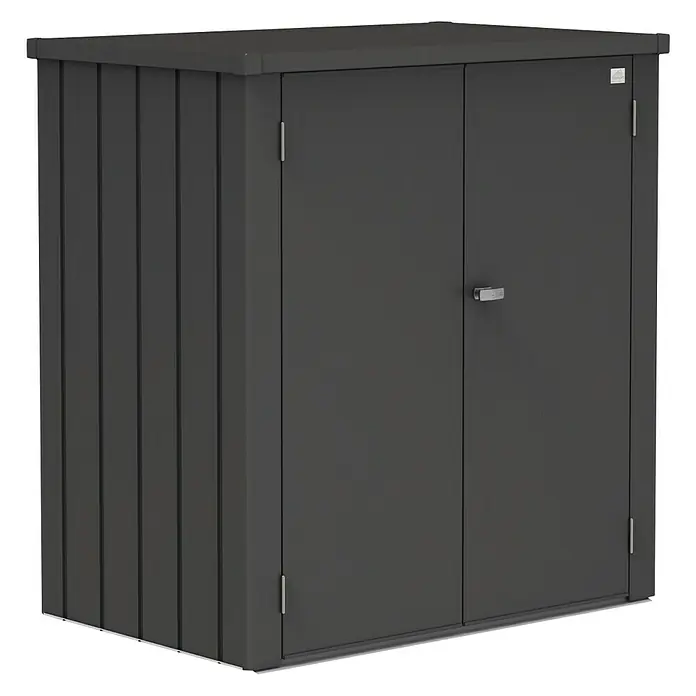 Biohort Geräteschrank Romeo - Außenbreite inkl. Dachüberstand: 132 cm, Außentiefe inkl. Dachüberstand: 87 cm, Dunkelgrau Metallic, Doppeltür - Linke Seitenansicht