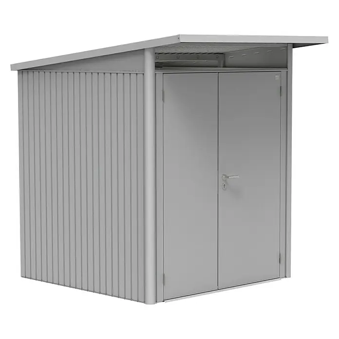Biohort Gerätehaus AvantGarde - 180 cm, 220 cm, Stahl, Silber Metallic, Doppeltür - Linke Seitenansicht