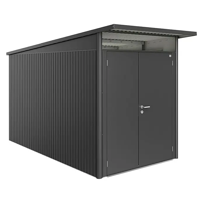 Biohort Gerätehaus AvantGarde A4 - 180 cm, 380 cm, Stahl, Dunkelgrau Metallic, Doppeltür - Linke Seitenansicht