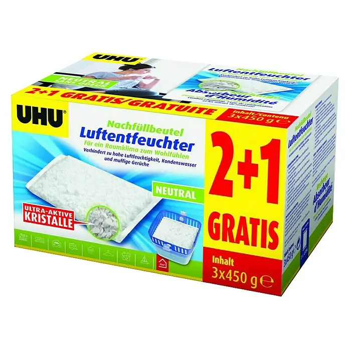 UHU Luftentfeuchter Nachfüllpack-Aktion 2 + 1 - 3 Stk. x 450 g