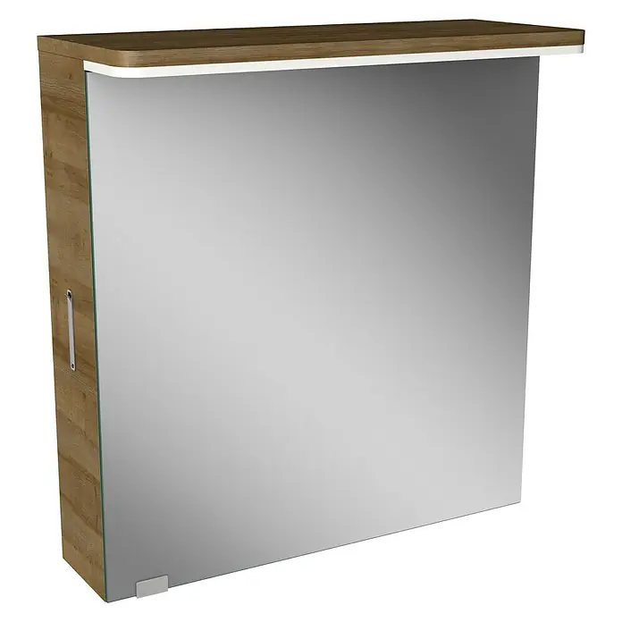 Modern 3.0 LED-Spiegelschrank - B x H: 60 x 68,4 cm, Links, Mit Beleuchtung, Spanplatte, Berg Eiche - Linke Seitenansicht