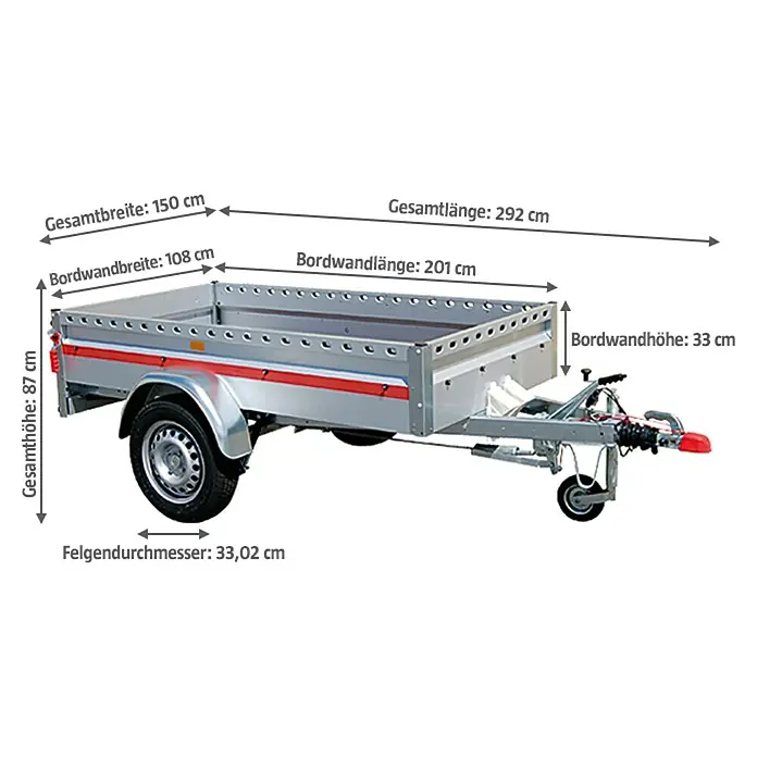 Stema Anhänger BH-R 850 - Nutzlast: 685 kg, Einachser, Kasteninnenmaß: 201 x 108 x 33 cm, Gebremst - Diagonale Ansicht