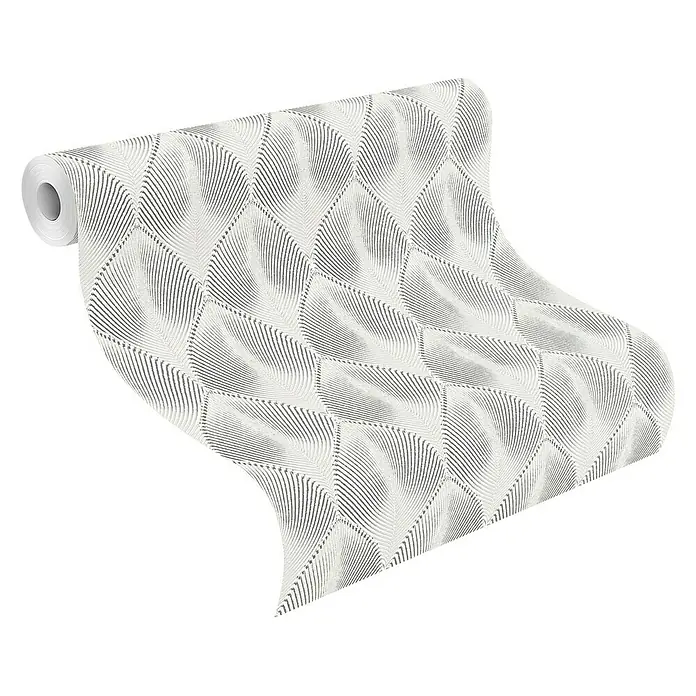 Rasch Yucatán Vliestapete - Weiß/Silber, Grafisch, 10,05 x 0,53 m