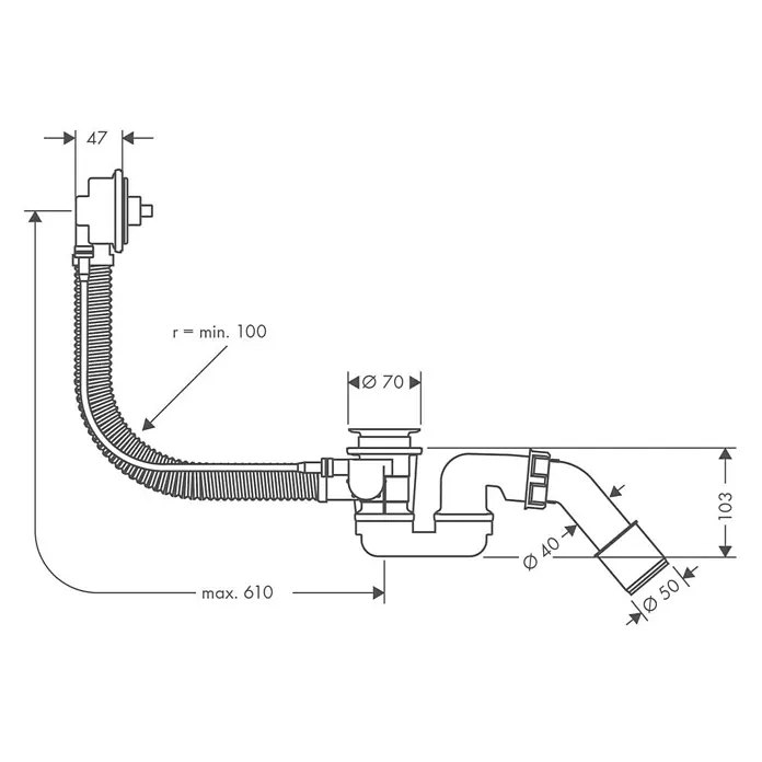 Hansgrohe Ab- & Überlaufgarnitur Flexaplus - Kunststoff, 1½″, Geeignet für: Handelsübliche Badewannen