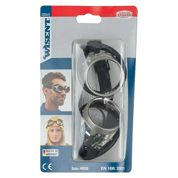 Wolfcraft Schutzbrille - Schwarz, Silber, Gummiband - Vorderansicht