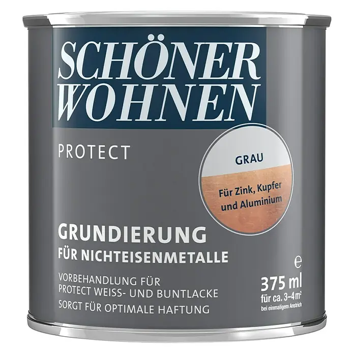 SCHÖNER WOHNEN-Farbe Protect Grundierung für Nichteisenmetalle - Grau, 375 ml - Vorderansicht