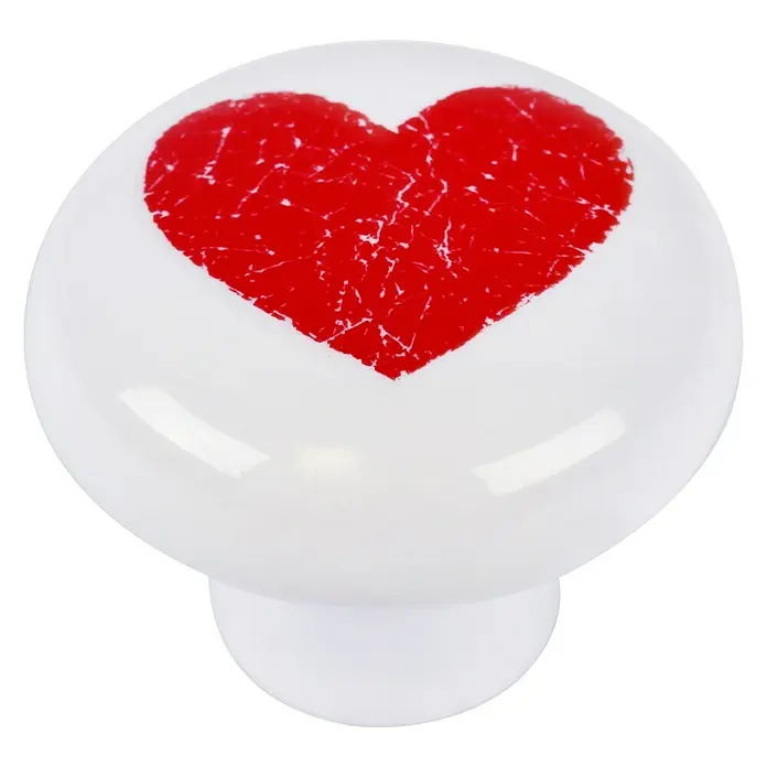 Rei Set de pomos para muebles Corazón rojo - 4 pzs., Ø x Al: 40 x 31 mm, Porcelana