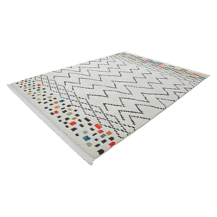 Kayoom Hochflorteppich Agadir - Multi, Weiß, Schwarz, 290 x 200 cm, 100% Polypropylen - Linke Seitenansicht