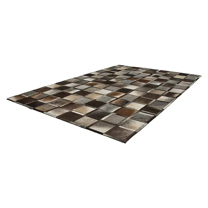 Kayoom Echtlederteppich Eclipse 410 - Grau, Braun, 230 x 160 cm, 100 % Leder - Linke Seitenansicht