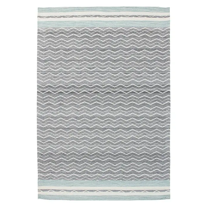 Kayoom Flachgewebeteppich Mirage - Grau/Blau, 230 x 160 cm, 80 % Wolle, 20 % Viskose - Ansicht von oben