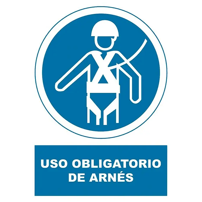 Cartel - Azul/Blanco, Uso obligatorio de arnés de seguridad