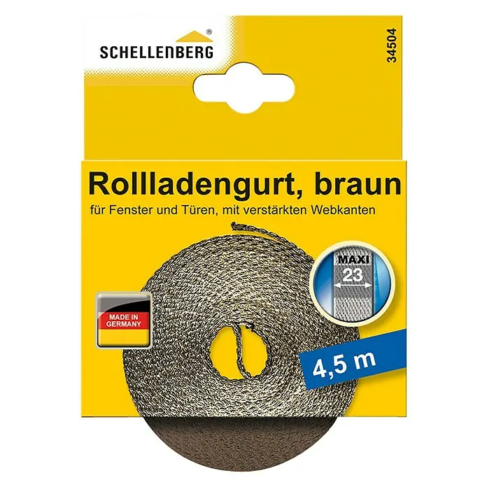 Schellenberg Rollladengurt - Braun, Länge: 4,5 m, Gurtbreite: 23 mm - Vorderansicht