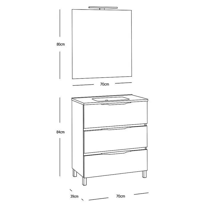 Conjunto de mueble de baño Abril Slim - 70 cm, Nature, Mate, 3 piezas