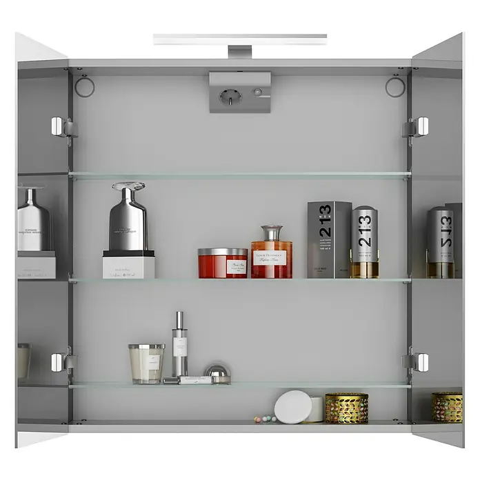 Jokey LED-Spiegelschrank DekorAlu - B x H: 65,4 x 68 cm, Mit Beleuchtung, Aluminium, Weiß - Detailaufnahme
