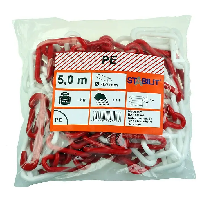 Stabilit Absperrkette - Ø x L: 6 mm x 5 m, Rot/Weiß - Vorderansicht
