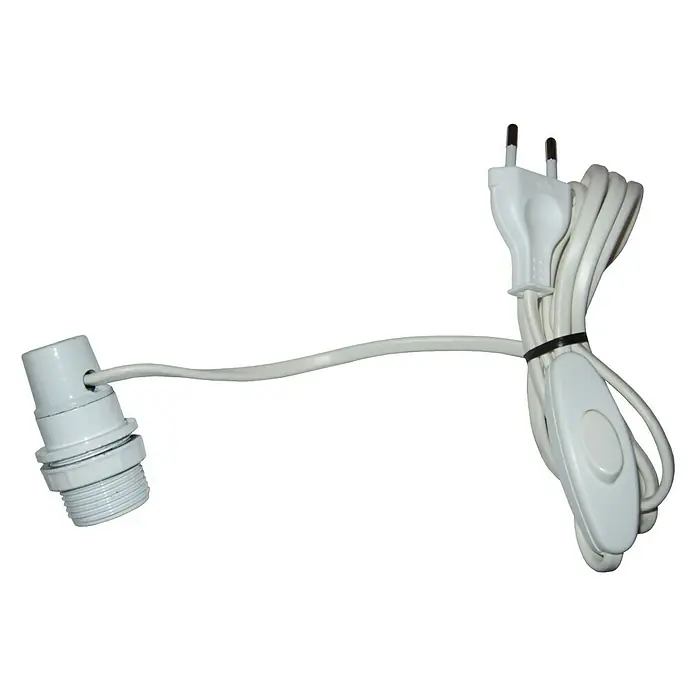 Electraline Portalámparas de cuerda con interruptor - Blanco, E14, 150 cm