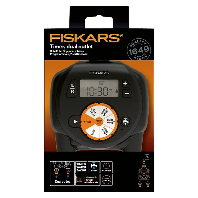 Fiskars Bewässerungscomputer - Bewässerungsdauer: 1 - 360 min, Bis 4 x täglich, Passt auf andere Marken