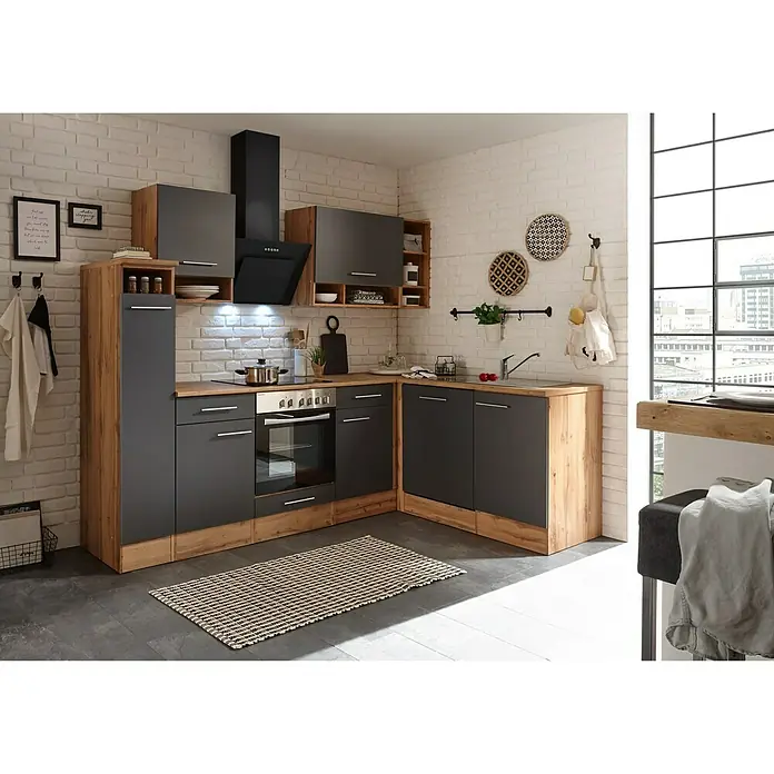 Respekta Winkelküche BEKBL250EGC - 172 x 250 cm, Grau