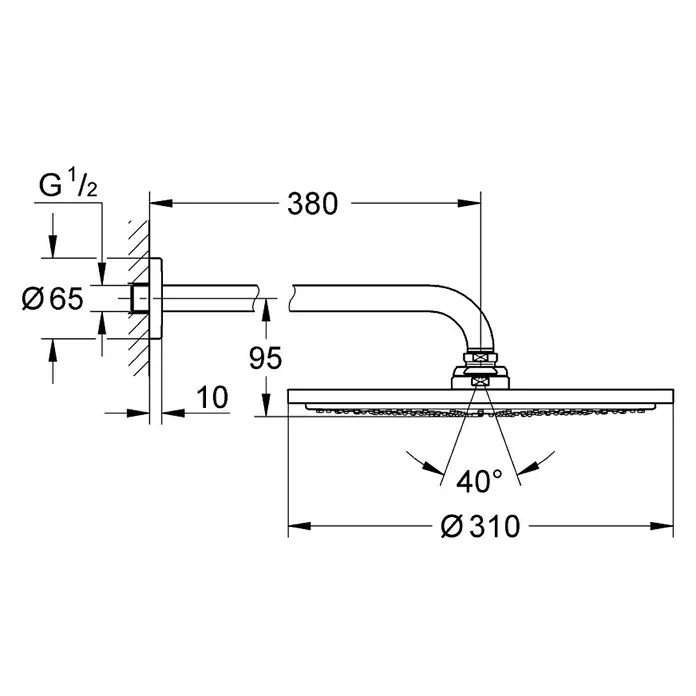 Grohe Kopfbrausen-Set Rainshower Cosmopolitan 310 - Durchmesser: 31 cm, 9,5 l/min bei 3 bar, Wandmontage, Cool Sunrise gebürstet - Vorderansicht